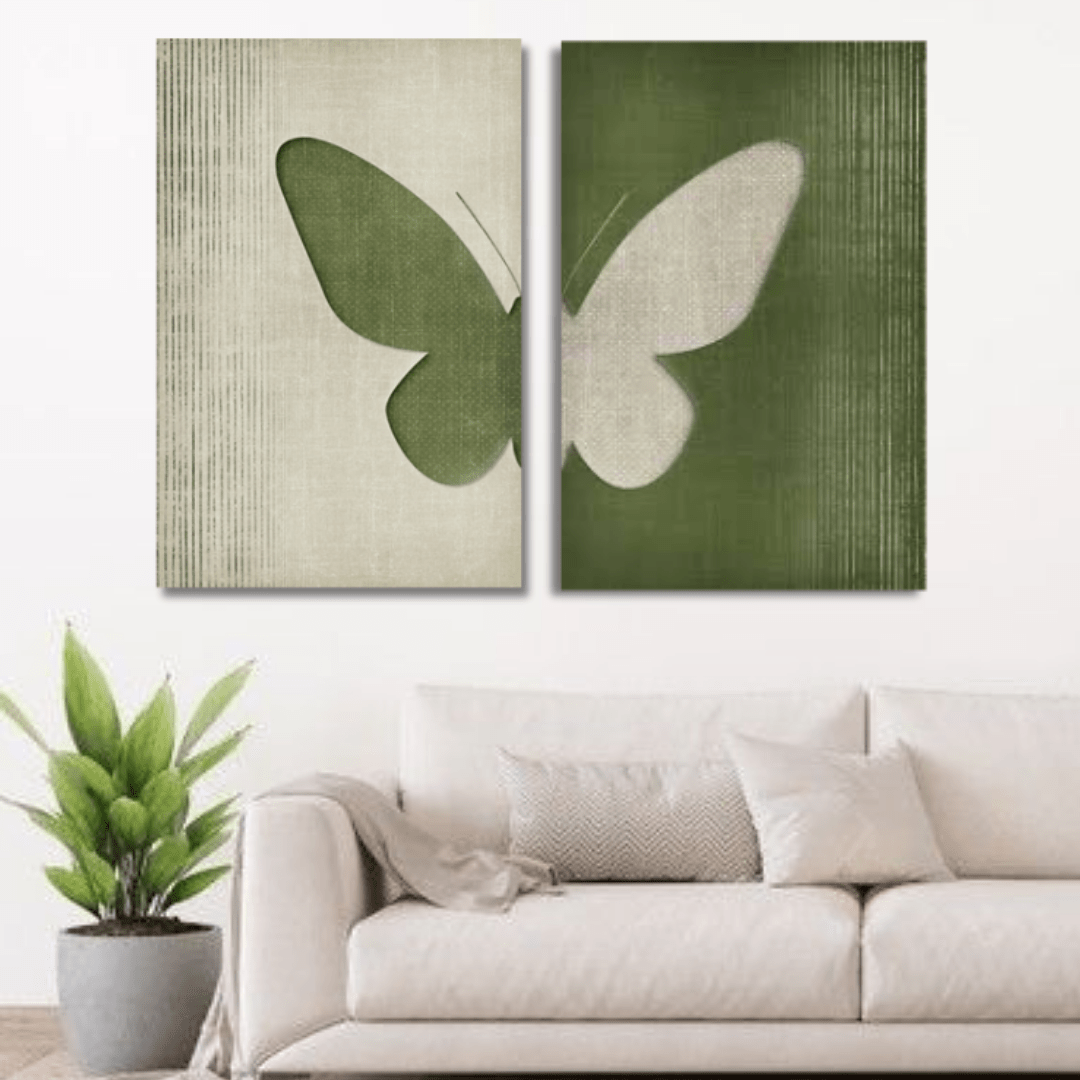 Minimalist Butterfly Duo Wall Art – Green Abstract Canvas Set - Memories InsiteBUTTERFLY DUO WALL CANVAS - STRECHED